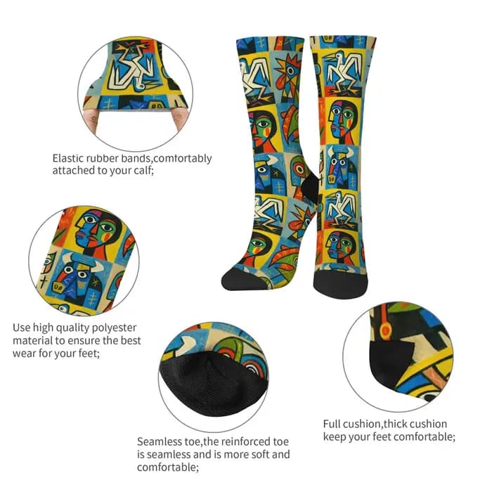Chaussettes fantaisie à motifs abstraits, style rétro, mode streetwear, chaussettes pour hommes, confortables, respirantes, chaussettes de sport décontractées pour l'extérieur