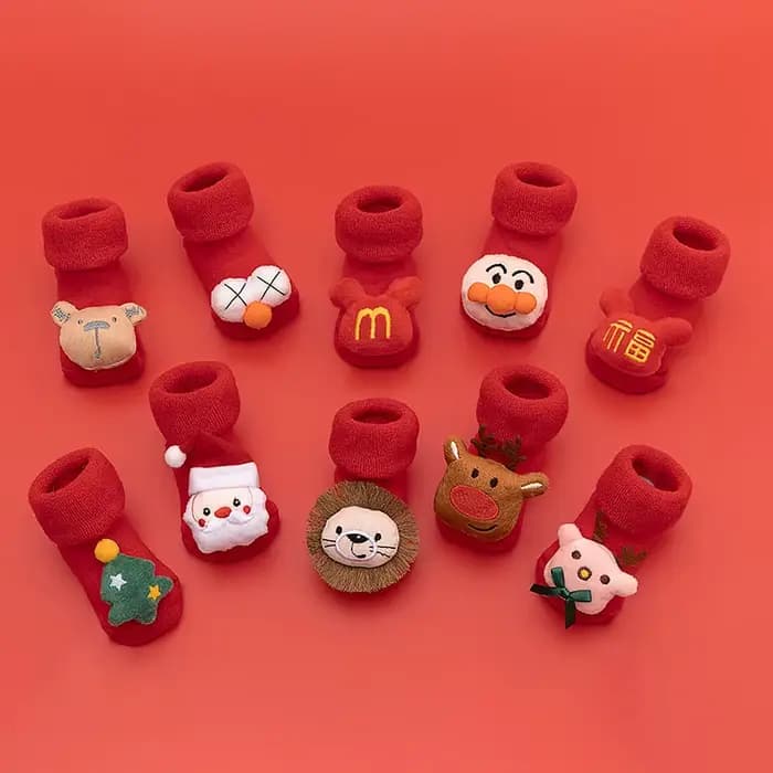 Chaussettes de noël pour enfants, chaussettes pour filles et garçons, antidérapantes, en coton imprimé, pour bébés, nouveau-nés, chaussettes courtes pour nourrissons, vêtements