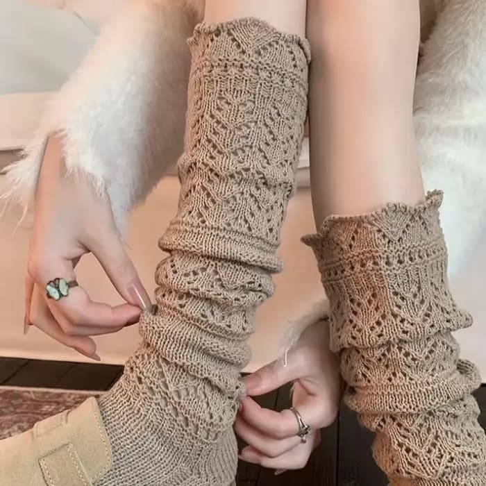 1 Paire de Chaussettes Hautes en Laine Tricotées Creuses pour Femme