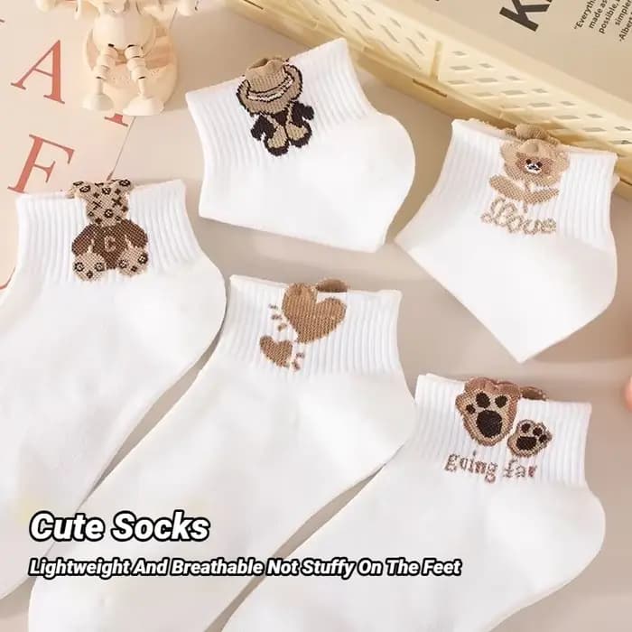 5 paires de chaussettes à motif ours en peluche pour femmes