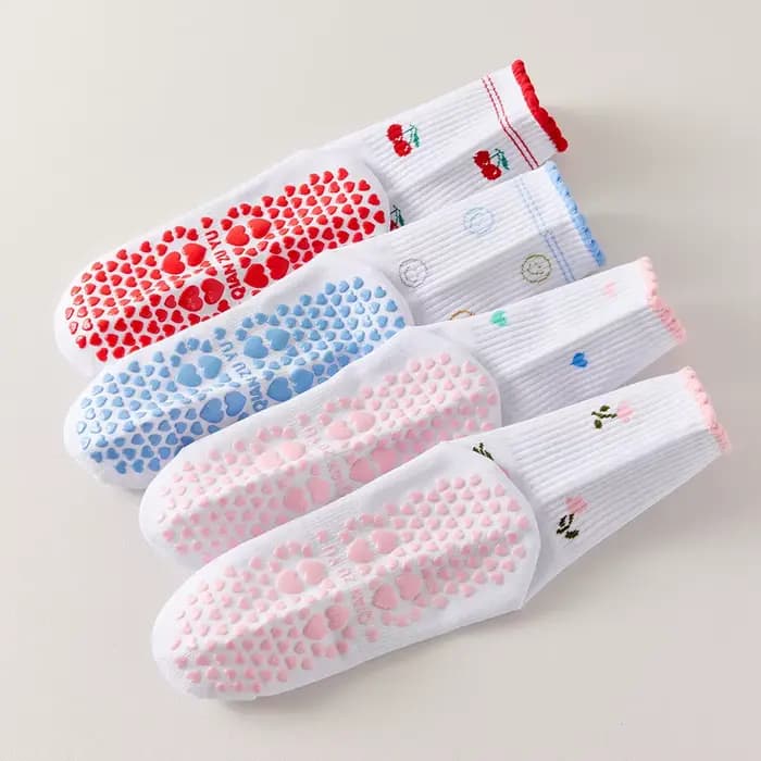 Chaussettes antidérapantes style Soft Girl en tissu texturé