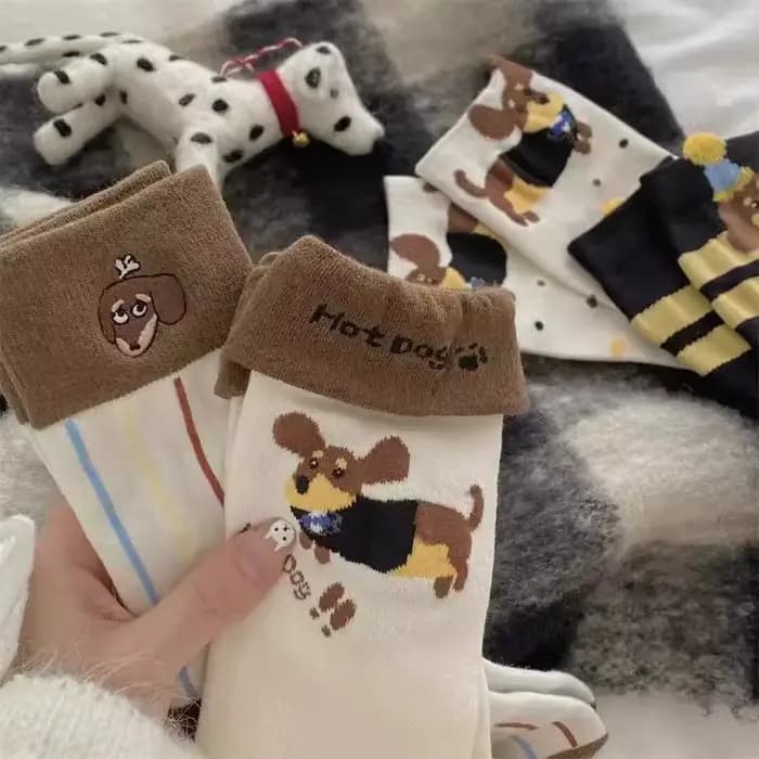 Dessin animé saucisse chien Tube moyen chaussettes drôle teckel motif Animal coton