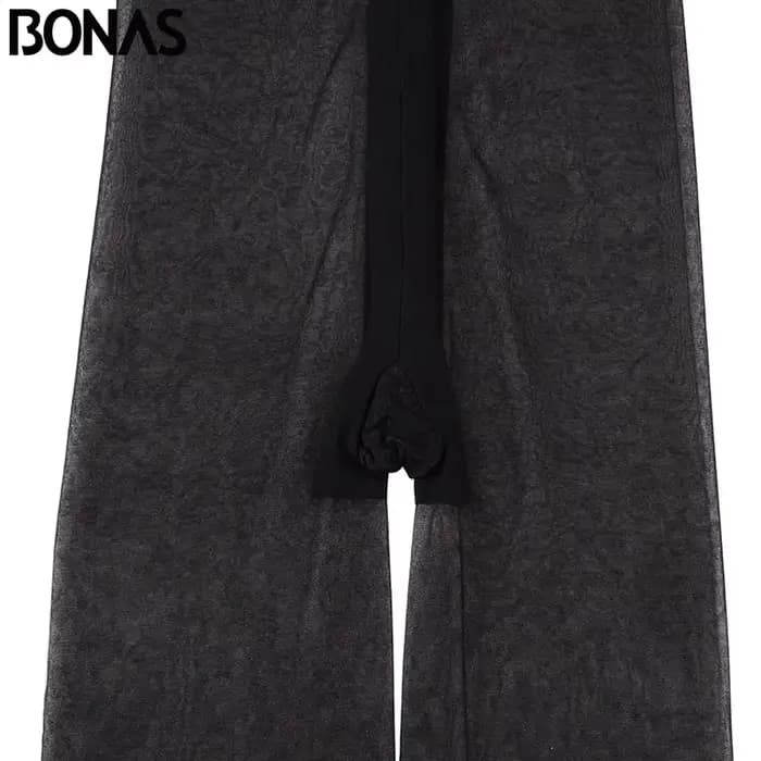 BONAS noir Sexy collants en Nylon pour femmes coupe ajustée haute élasticité