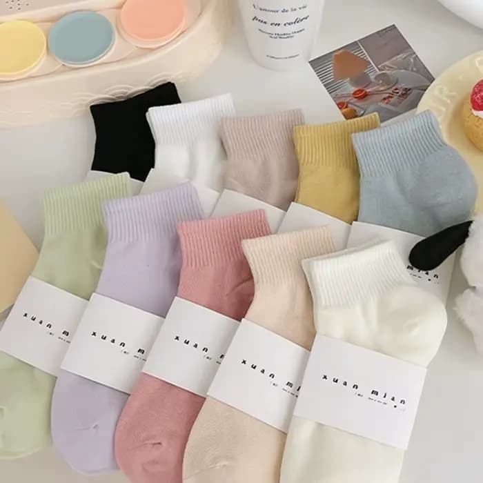 5/10 paires femmes Macaron couleur chaussette courte à la mode Simple doux confortable absorbant la sueur respirant