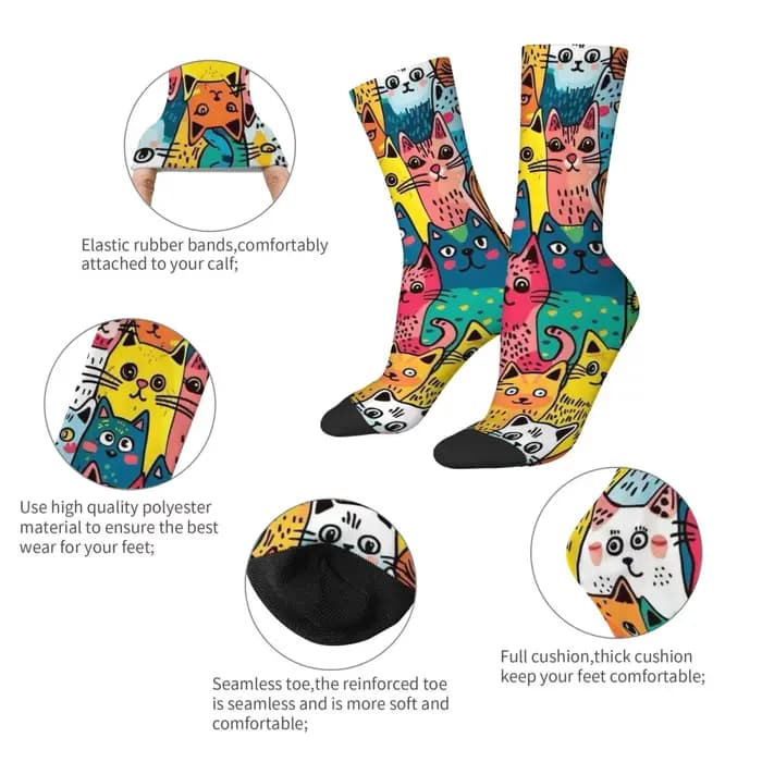 Chaussettes amusantes pour hommes avec motif de chat de dessin animé mignon