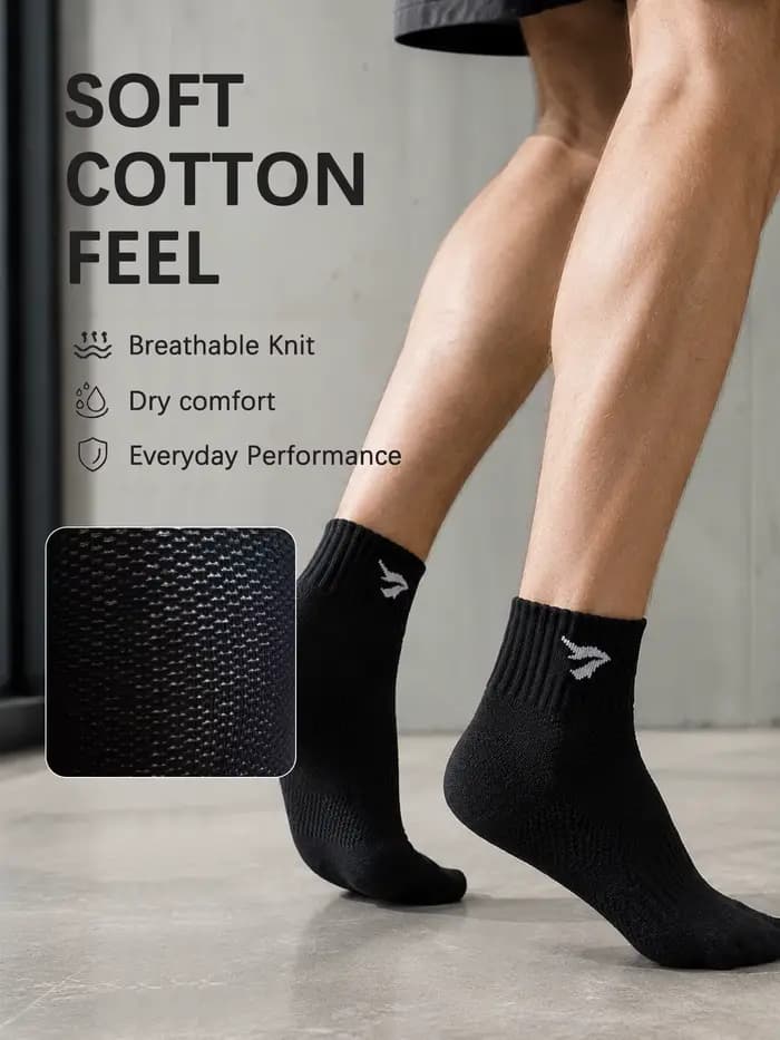 1/3/6 paires de chaussettes noires mi-mollet pour hommes, respirantes, en coton, rembourrées, pour le sport, la course, antidérapantes, évacuant l'humidité, cadeau