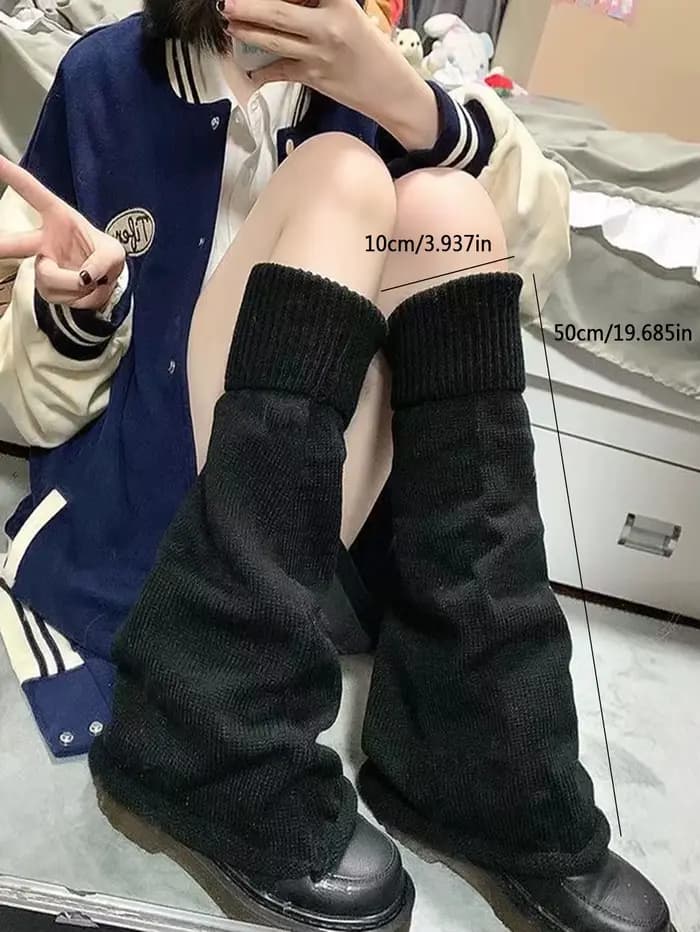 1 paire de manches chaussettes Lolita de couleur unie pour l'automne et l'hiver