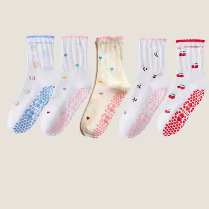 Chaussettes antidérapantes style Soft Girl en tissu texturé