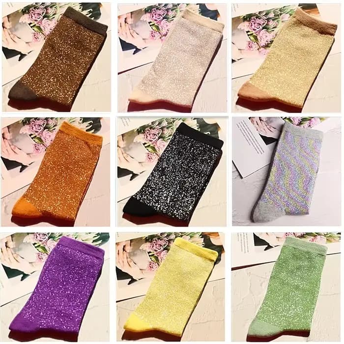 Chaussettes en coton peigné de haute qualité pour femmes, couleur unie brillante, fil doré et argenté, douces et confortables