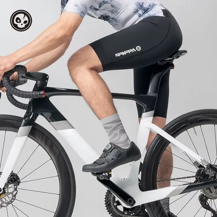 VELONUTS Chaussettes de cyclisme respirantes antibactériennes élastiques montantes au-dessus du genou avec semelle épaissie pour homme et femme fitness sports de plein air