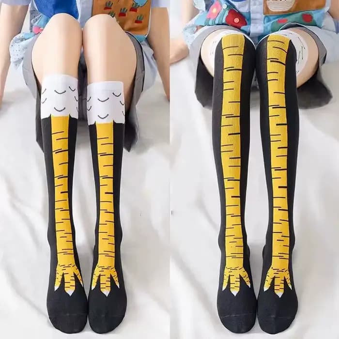 Pattes de poulet pieds chaussettes longues femmes sur le genou bas drôle dessin animé