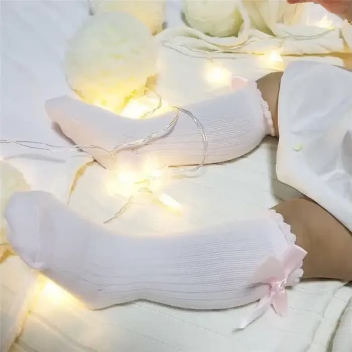 Chaussettes hautes en coton avec nœud papillon pour bébé garçon et fille