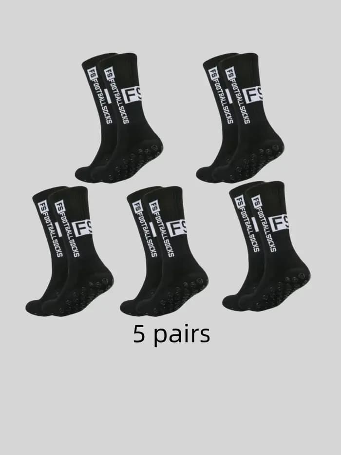 5 paires de chaussettes de sport de football FS antidérapantes, résistantes à la transpiration et aux odeurs avec points adhésifs
