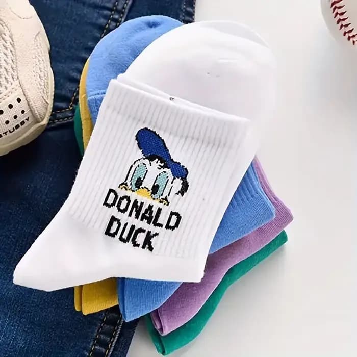 5 paires de chaussettes mignonnes à col rond en coton pour femmes