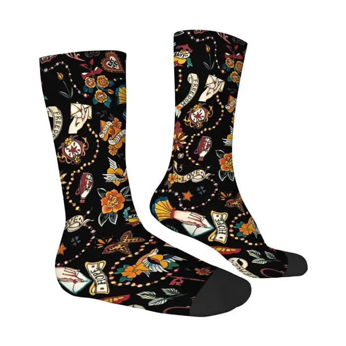 Chaussettes pour hommes imprimées à l'inspiration des tatouages rétro américains