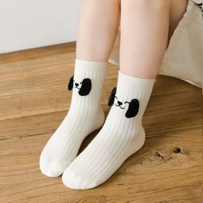 4 paires de chaussettes d'automne pour enfants de 1 à 12 ans, chaussettes tricotées en coton avec chien brodé de dessin animé mignon pour filles et garçons, chaussettes de sport scolaires