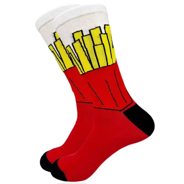 Sports flou athlétique automne hiver mode longue chaussette dessin animé nourriture frites hamburgers vaches bière
