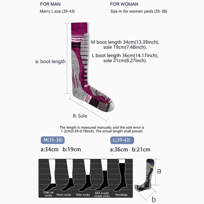 GTUBIKE chaussettes de Ski en laine mérinos