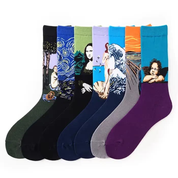 1 paire rétro femmes Art Van Gogh murale série de peinture à l'huile de renommée mondiale hommes chaussettes