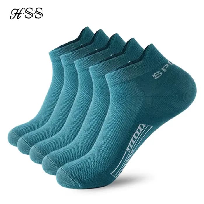 HSS 5 paires coton biologique hommes chaussettes cheville respirant maille sport chaussette décontracté athlétique été mince court Sokken grande taille EU40-46