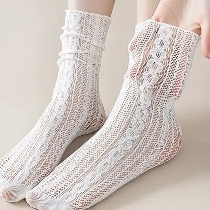 Japonais Kawaii filles chaussettes mignonnes printemps été maille évider femmes chaussettes couleur unie femme Harajuku rétro Vintage longues chaussettes