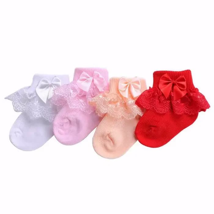 Chaussettes en coton avec nœud en dentelle pour bébé fille