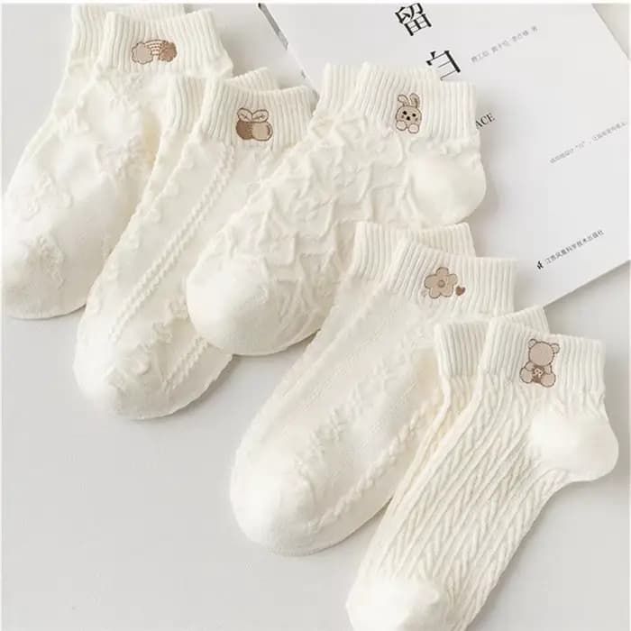 5 paires femmes chaussettes printemps été mignon ours lapin arc-en-ciel imprimé cheville