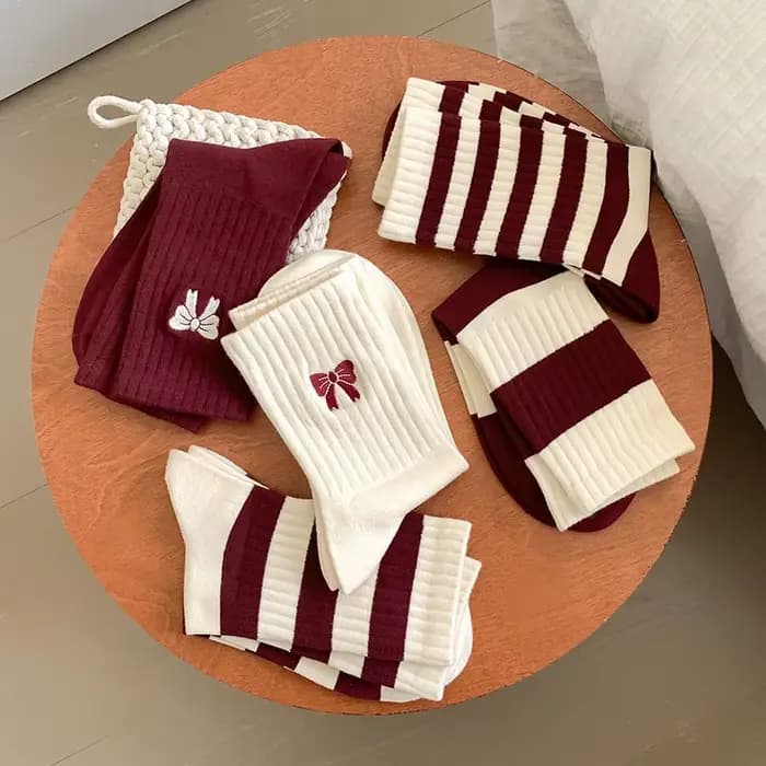 5 paires de chaussettes mi-mollet rayées à la mode pour femmes – Confort toutes saisons
