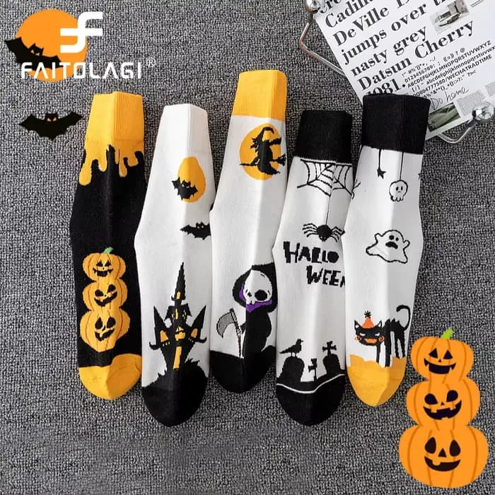 Chaussettes d'hiver d'halloween pour femmes et hommes, chaussettes amusantes en coton épais et respirant, Tube central, squelette de chauve-souris, citrouille, dessin animé