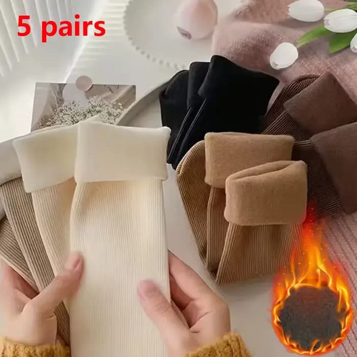 5 paires de chaussettes de neige pour femmes, chaussettes d'automne et d'hiver avec bas de sol de couchage chauds et épais, couleur unie pour femmes