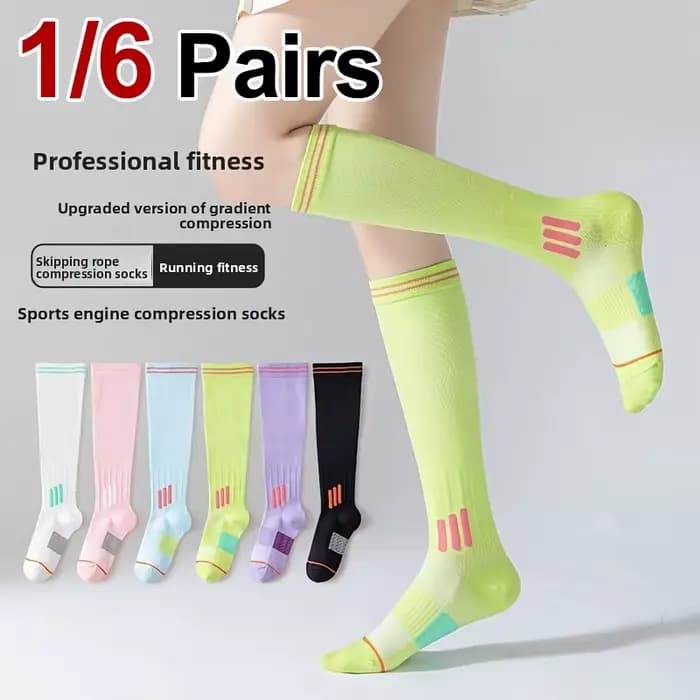 Chaussettes de sport à compression haute pour femmes, 1/6 paire, évacuation de l'humidité, anti-odeur, antibactériennes, pour Fitness, course à pied, Yoga, toutes saisons
