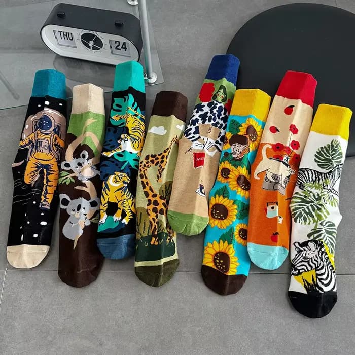 HAPPY SOCKS Taille 36-40 Personnalité des femmes adultes Quatre saisons Chaussettes épaisses mi-tube Couleur artistique