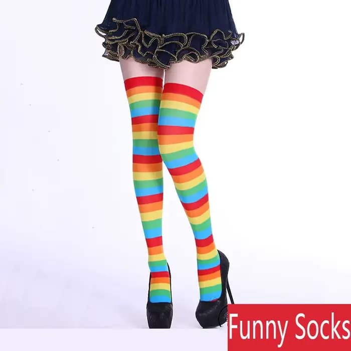 Chaussettes hautes à rayures arc-en-ciel pour femmes