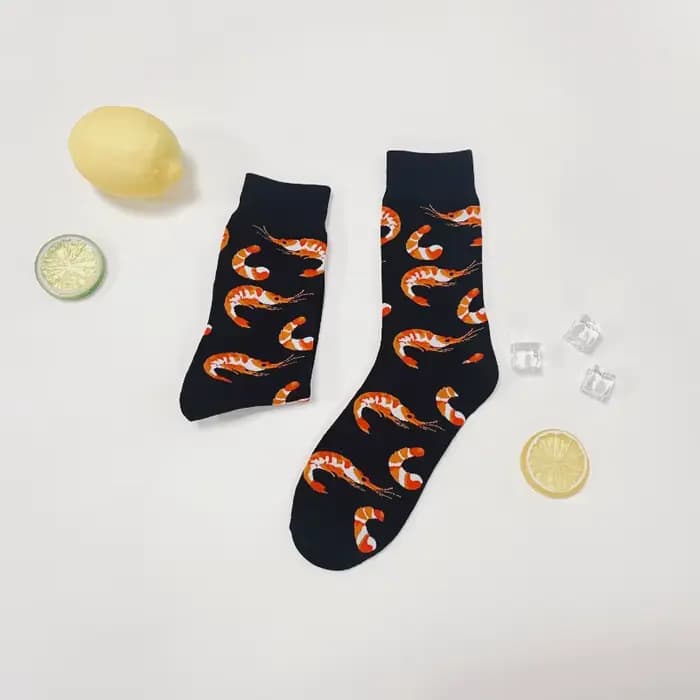 1 paire de chaussettes créatives à motif crevettes, chaussettes mi-mollet douces et confortables pour hommes, pour tous les jours