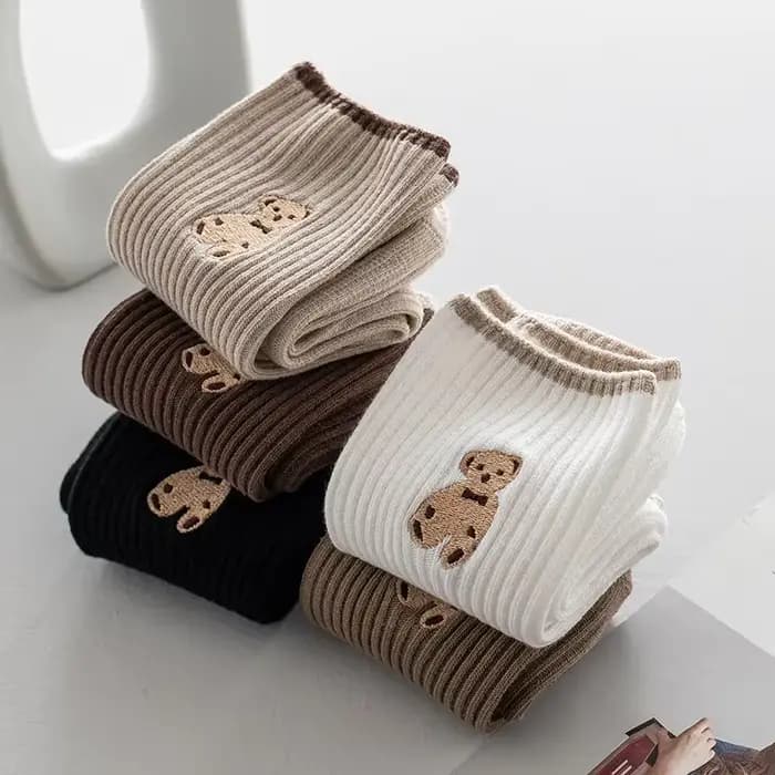 Chaussettes pour femmes à motif ours de dessin animé, style coréen décontracté, en coton doux, couleur café automne, Kawaii