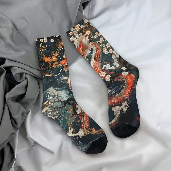 Chaussettes personnalisées Dragon rouge pour hommes et femmes, nouveauté chaude à la mode, symbolise la chance, cadeau du nouvel an, chaussettes d'équipage