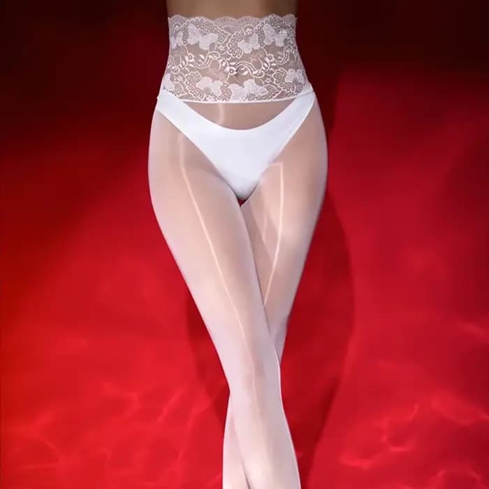 Bas taille haute en dentelle pour femmes, sans couture, brillant à l'huile, Sexy, soyeux, lisse, grande taille, chaussettes transparentes Ultra élastiques
