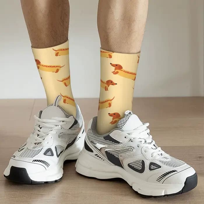Chaussette folle drôle pour hommes Hot Dog Hip Hop Harajuku teckel heureux motif respirant imprimé garçons équipage
