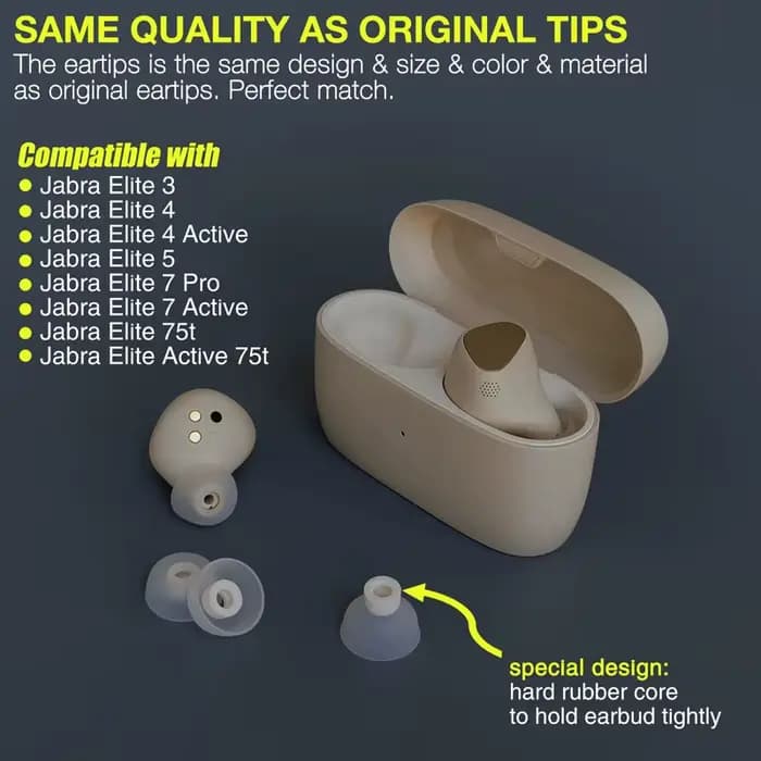 Embouts compatibles avec Jabra Elite 3 & 4 & 4 Active & 5 & 7 Pro & 7 Active & Elite 75t & Elite Active 75t Earbuds Earpad