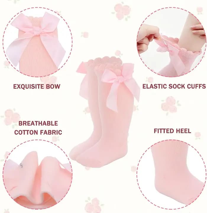 Chaussettes hautes pour bébé fille avec nœuds et volants