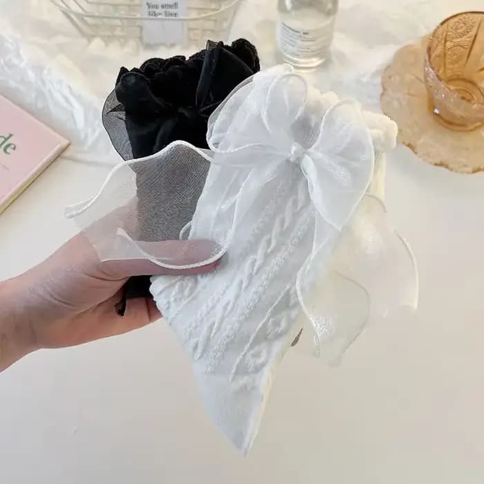 Chaussettes Lolita en dentelle avec nœud pour filles