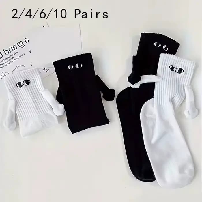 2/4/6/10 paires chaussettes magnétiques avec mains femmes hommes mode noir blanc drôle mignon dessin animé yeux Couple