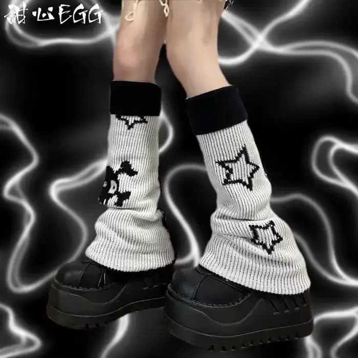 Punk Women Leg Socks Gothic Skull Star Halloween Accessories Leg Warmers Knitted Socks Y2K Hot Girl Women JK Thigh High Socks