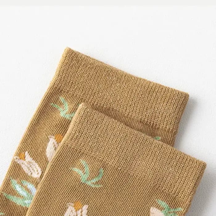 Chaussettes mi-mollet fines à motif floral style rétro français pour femmes et jeunes filles