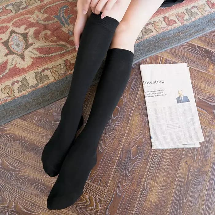 Femmes mollet chaussette coton décontracté genou chaussettes hautes blanc noir couleur unie mode femme fille fête danse