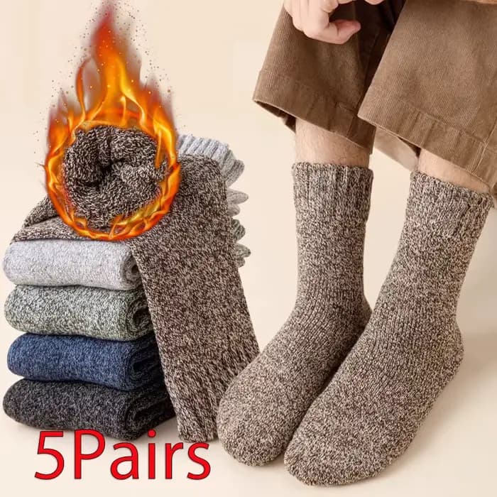 5 paires de chaussettes en laine unie pour hommes