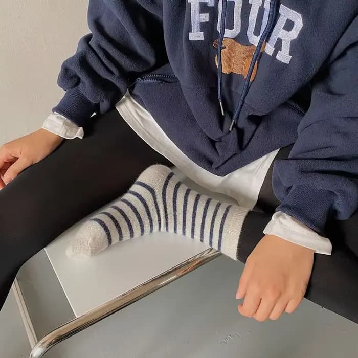 20% lapin cheveux femme chaussettes décontracté rayé cachemire laine longues