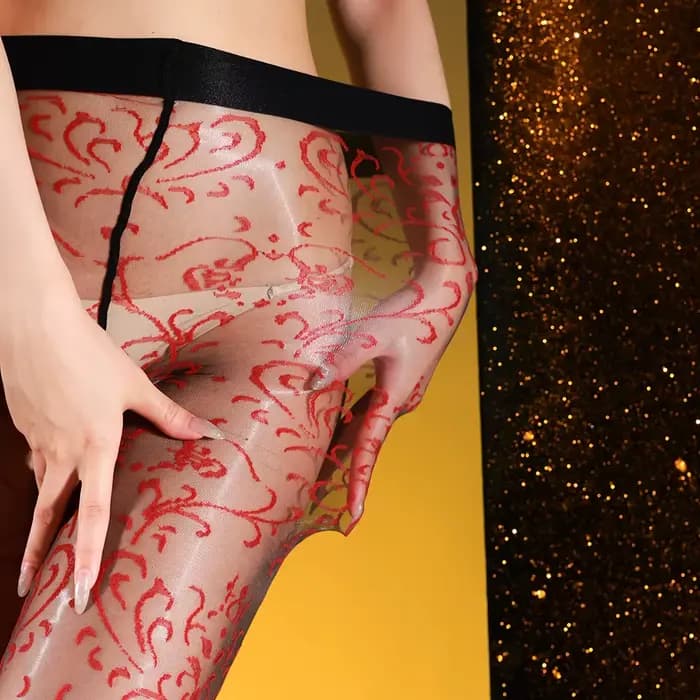 Collants sexy pour femmes, broderie florale, bas résille, bas cuissardes rouges et noirs, bas de corps, bas de jambes, bas féminins
