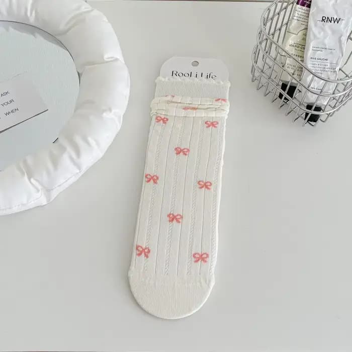 1 Paire de Chaussettes Mi-Mollet pour Femme à Motif Nœud
