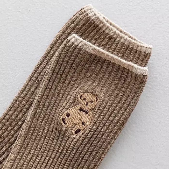 Chaussettes pour femmes à motif ours de dessin animé, style coréen décontracté, en coton doux, couleur café automne, Kawaii